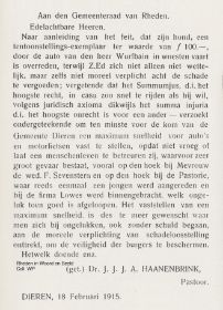 Pastoor Haanenbrink schrijft de gemeenetraad 18 febr (1). 1915 een brief over gevaarl.jpg