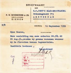 Briefkaart voorzijde van R.W. Sevenstern 16 sep. 1939 aan een Amsterdamse leverancier met naam WP.jpg